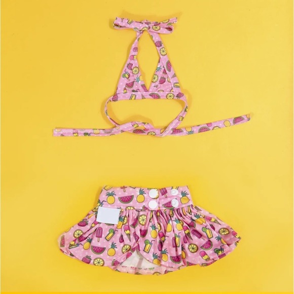 Adorable  Dog 2-piece Bikini Pink  Swimsuit Size Small - Picture 2 of 6